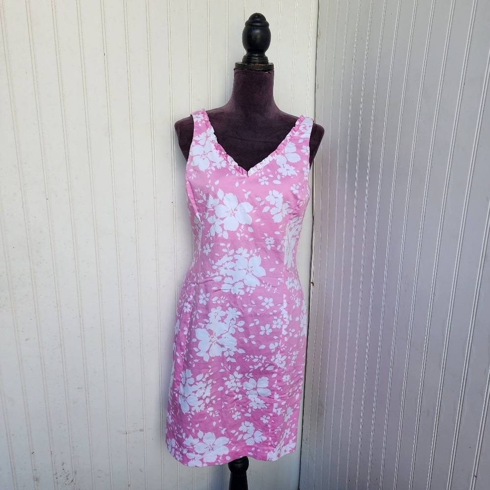 Jones New York Pink Floral Dress Women's Sleeveless Fully Lined Cotton Lycra 4